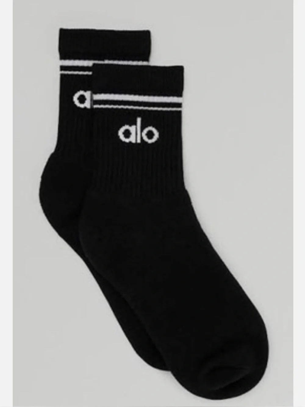 ALO Yoga Black Athletic Crew Socks with White Logo Trim